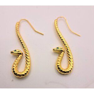 Women's Rattle Snake Reptile Dangle Drop Earrings Goldtone